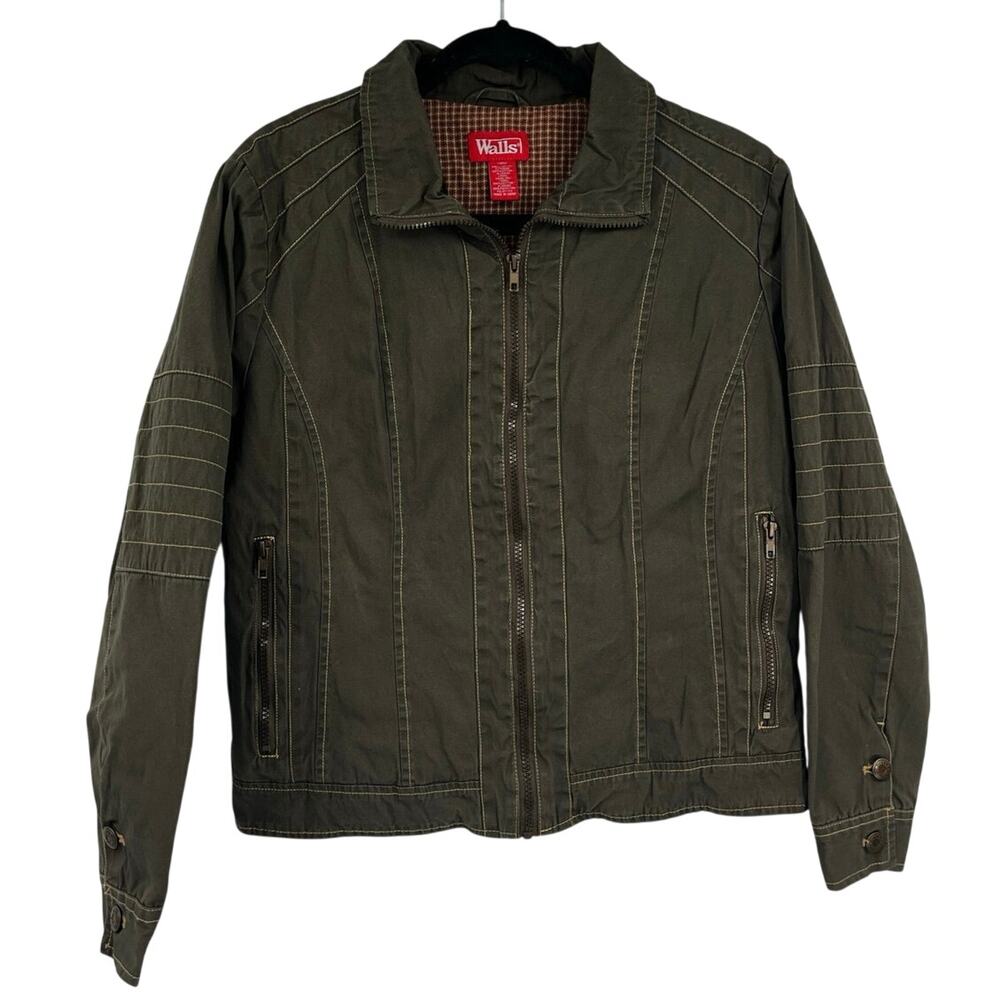 VTG Walls Olive Green Flannel Plaid Lined Chore Motto Y2K Coat Men’s Large
